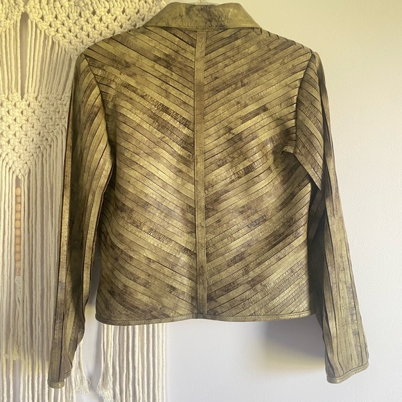 NATTO leather strips jacket - tan and brown - Picture 4 of 7